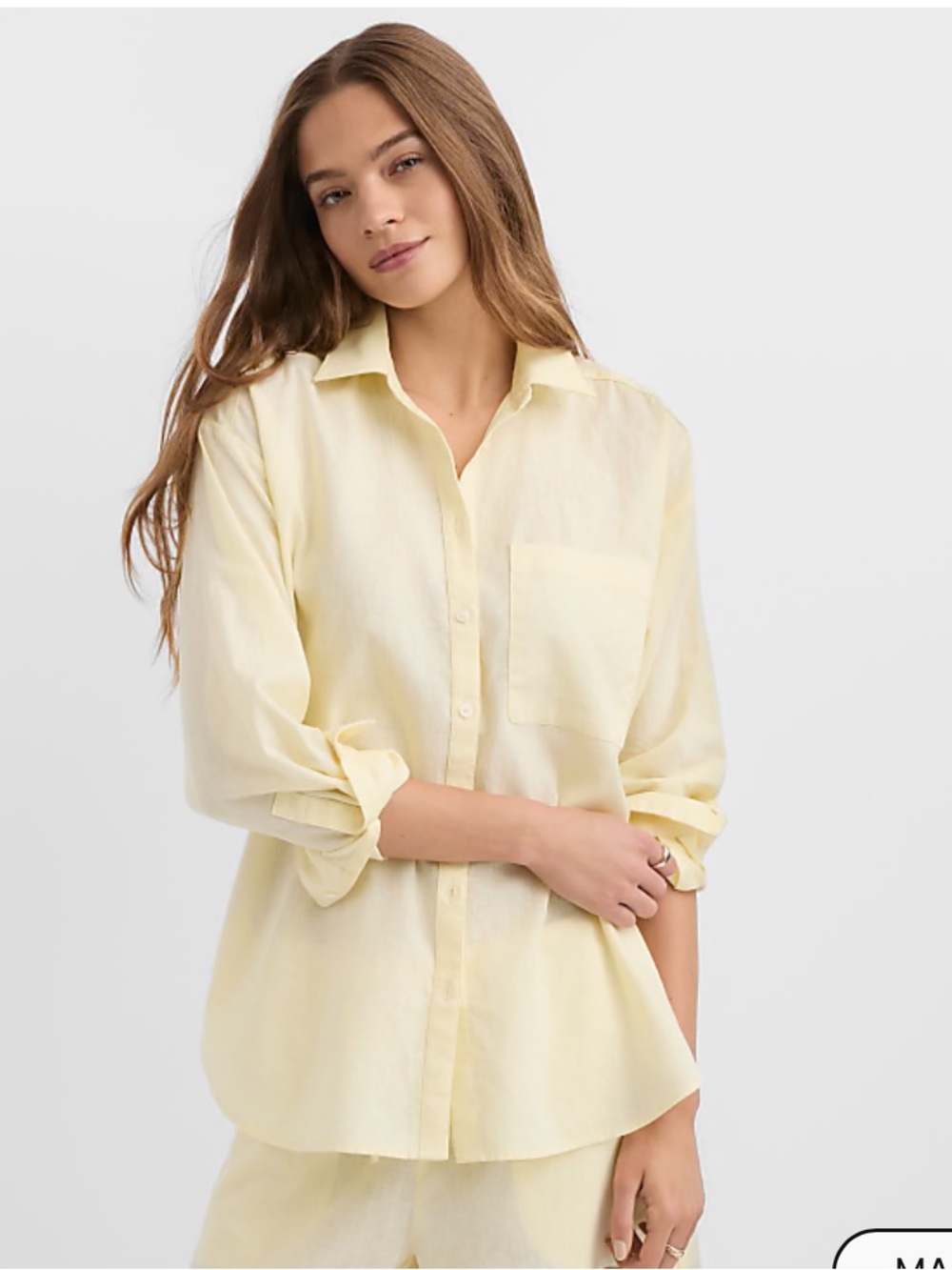 LOFT Pale Yellow Linen-Blend Button Down Shirt